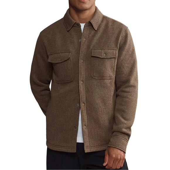 Rhone Men's High Pile Fleece Shacket Snap Front Pocket LS Shirt Jacket Chocolate